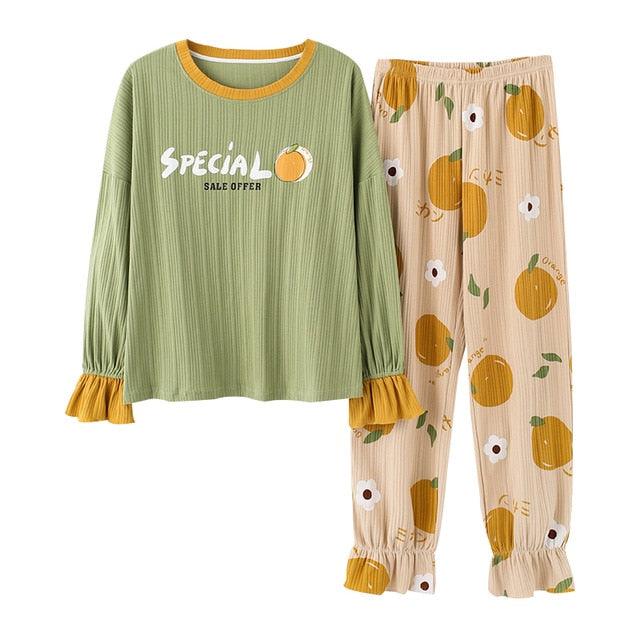 Trending Women's V-Neck Sleepwear Pajamas Sets - Cute Bow Nighty Long Sleeves & Long Pans (ZP1)