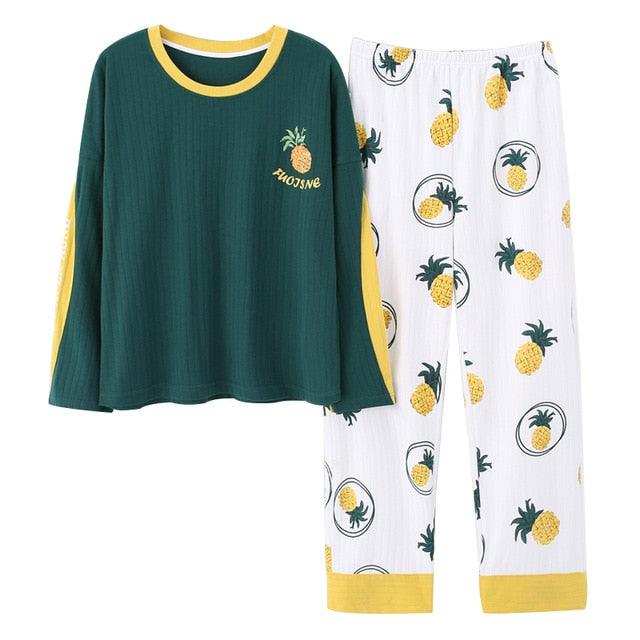 Trending Women's V-Neck Sleepwear Pajamas Sets - Cute Bow Nighty Long Sleeves & Long Pans (ZP1)