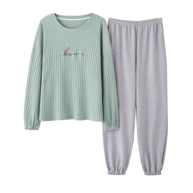 Trending Women's V-Neck Sleepwear Pajamas Sets - Cute Bow Nighty Long Sleeves & Long Pans (ZP1)