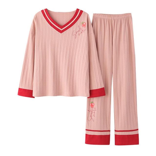 Trending Women's V-Neck Sleepwear Pajamas Sets - Cute Bow Nighty Long Sleeves & Long Pans (ZP1)