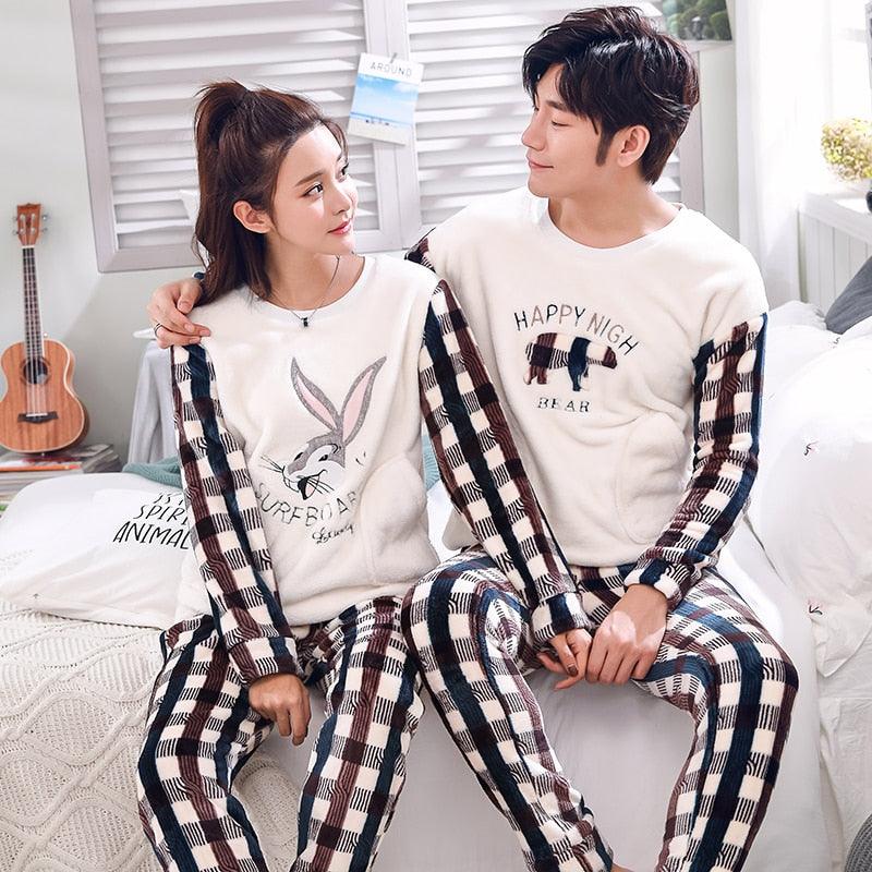 Amazing Winter Lovers' Clothes Pajamas Sets - Long Sleeve Round Neck Flannel Sleep (ZP3)(F90)