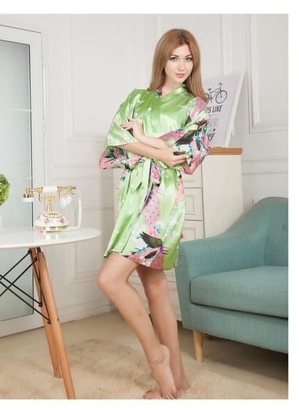 Women's Silk Satin Short Robes - Bridesmaid Floral Robe - Big Size (ZP4)(F90)