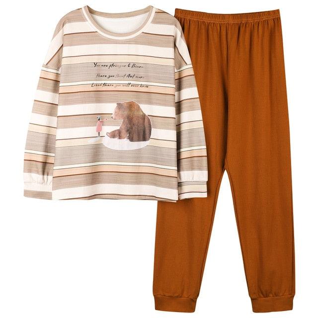 Cute Women's Pajamas Sets - Plus Size - Femme Nighty Casual Cotton Sleepwear - Cartoon V-Neck (ZP1)(F90)
