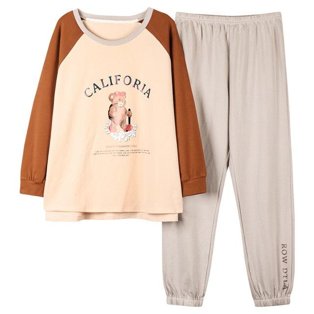 Cute Women's Pajamas Sets - Plus Size - Femme Nighty Casual Cotton Sleepwear - Cartoon V-Neck (ZP1)(F90)