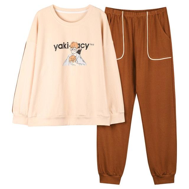 Cute Women's Pajamas Sets - Plus Size - Femme Nighty Casual Cotton Sleepwear - Cartoon V-Neck (ZP1)(F90)
