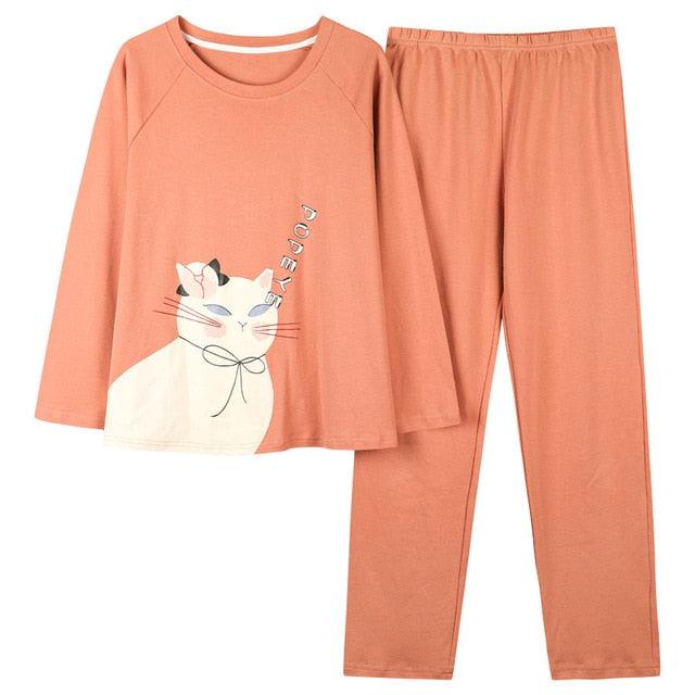 Cute Women's Pajamas Sets - Plus Size - Femme Nighty Casual Cotton Sleepwear - Cartoon V-Neck (ZP1)(F90)