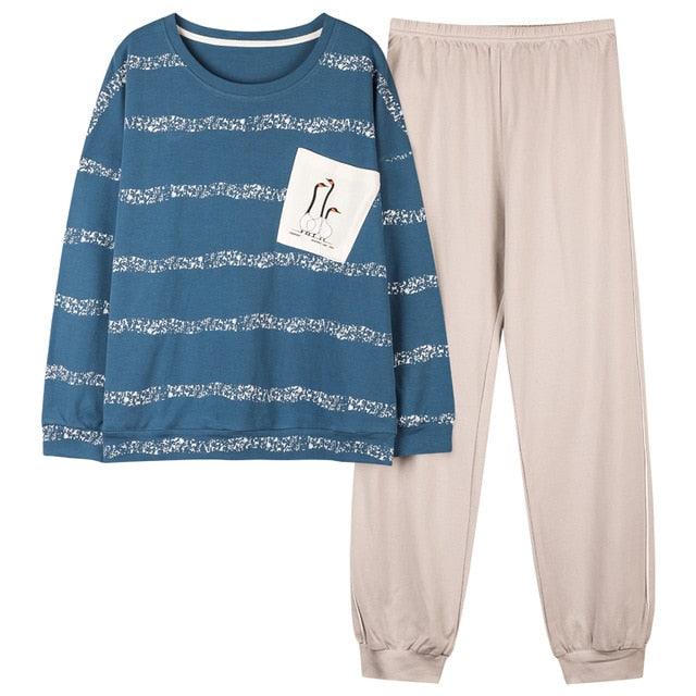 Cute Women's Pajamas Sets - Plus Size - Femme Nighty Casual Cotton Sleepwear - Cartoon V-Neck (ZP1)(F90)