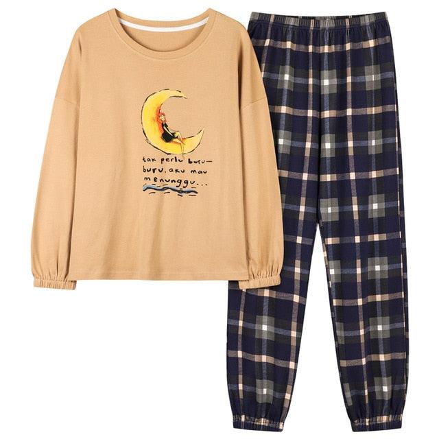 Cute Women's Pajamas Sets - Plus Size - Femme Nighty Casual Cotton Sleepwear - Cartoon V-Neck (ZP1)(F90)