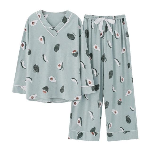 Cute Women's Pajamas Sets - Plus Size - Femme Nighty Casual Cotton Sleepwear - Cartoon V-Neck (ZP1)(F90)