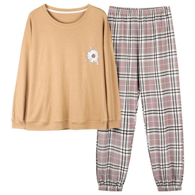 Cute Women's Pajamas Sets - Plus Size - Femme Nighty Casual Cotton Sleepwear - Cartoon V-Neck (ZP1)(F90)