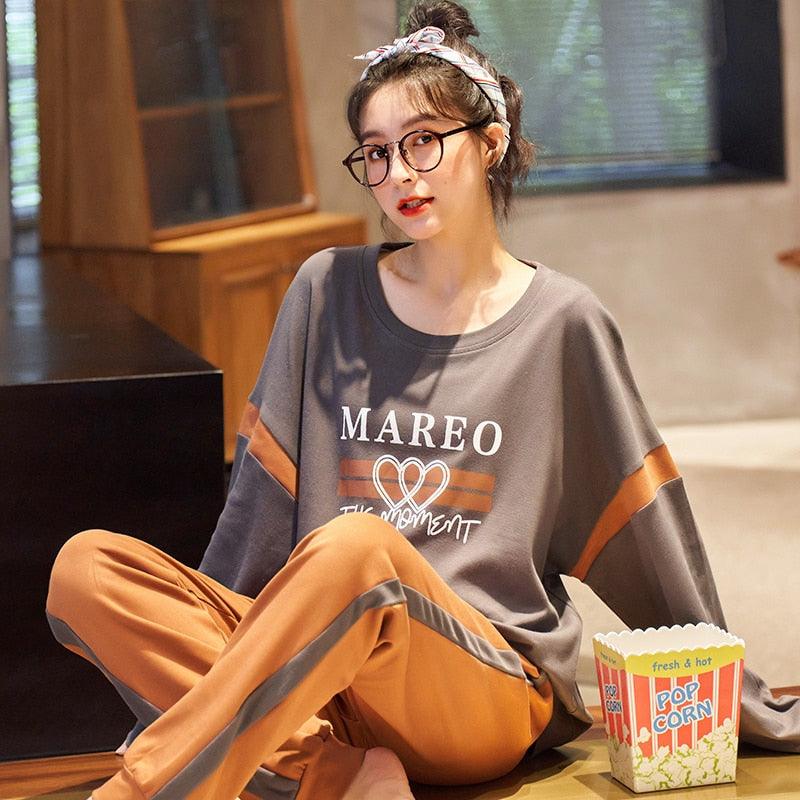 Cute Women's Pajamas Sets - Plus Size - Femme Nighty Casual Cotton Sleepwear - Cartoon V-Neck (ZP1)(F90)