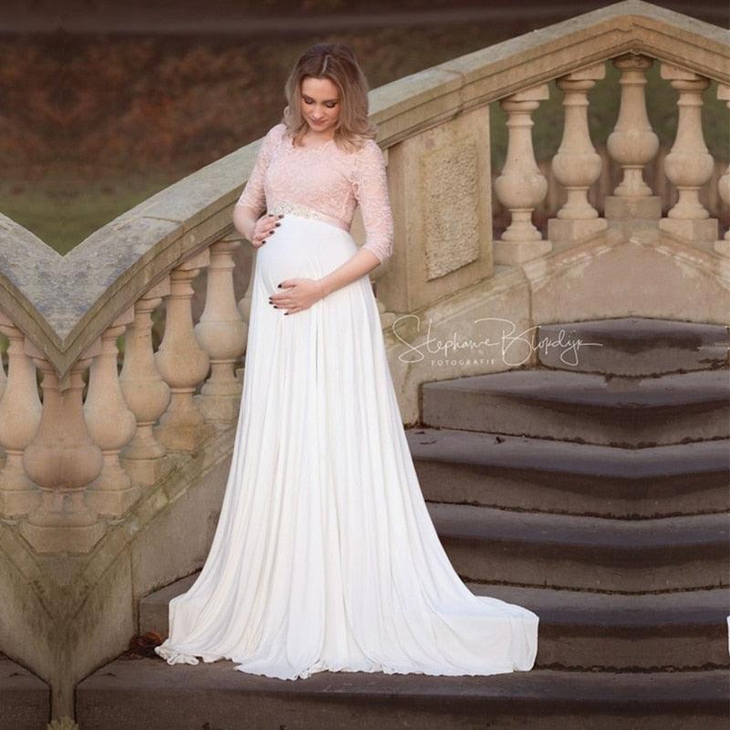 Beautiful Baby Shower Dress - Maternity Jersey Long Dresses - Pregnancy Photography Lace Joint Long Dress (F5)(Z8)(Z6)(2Z1)(7Z1)