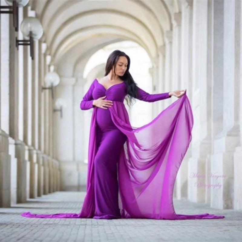 Baby Shower Jersey Dresses - Maternity Photography Long Dress - With Cloak Fitted - Chiffon Cloak Pregnancy Gown (F5)(Z6)(1Z1)(2Z1)(3Z1)(7Z1
