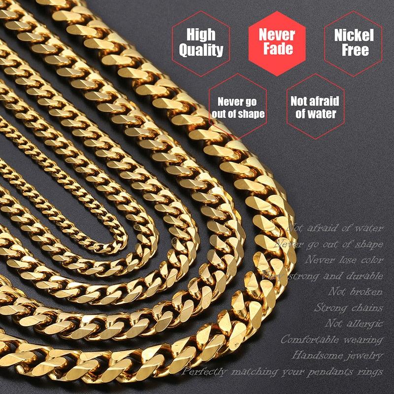 Basic 3/5/7/9/11mm Miami Curb Chain Necklace -Anti Allergy Stainless Steel Classic Jewelry (2U183)