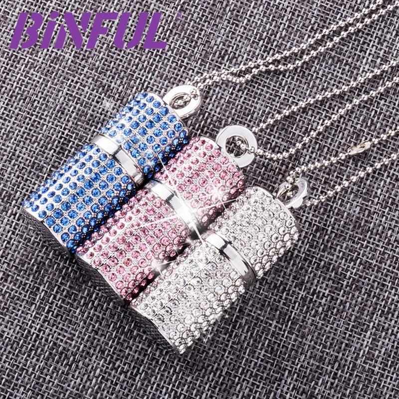 Trending USB Flash Drive 4G 8G 16G Pendrive 32GB 64GB 128GB Pen Drive U Disk USB drive Irish Diamond Crystal Memory Necklace Stick (CA3)1