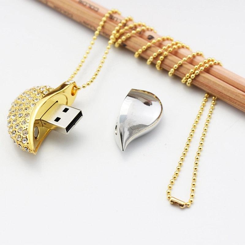 Great USB flash drive Golden Love Lover Necklace U disk 4GB 8GB 16GB 32G 64G creative personality flash drive memory stick Gift (CA3)1