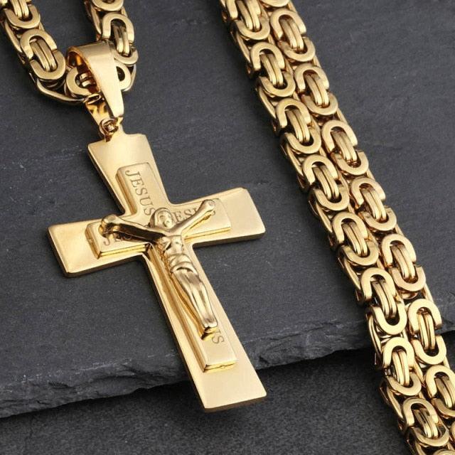 Bible Silver Color Jesus Cross Stainless Steel Pendants Necklaces - Long Chain Necklace (MJ2)(F83)