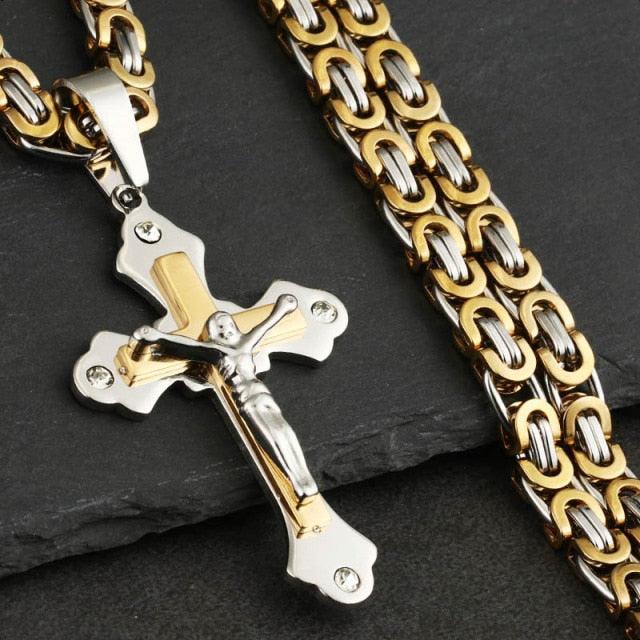 Bible Silver Color Jesus Cross Stainless Steel Pendants Necklaces - Long Chain Necklace (MJ2)(F83)