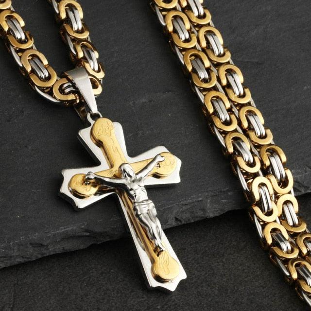 Bible Silver Color Jesus Cross Stainless Steel Pendants Necklaces - Long Chain Necklace (MJ2)(F83)