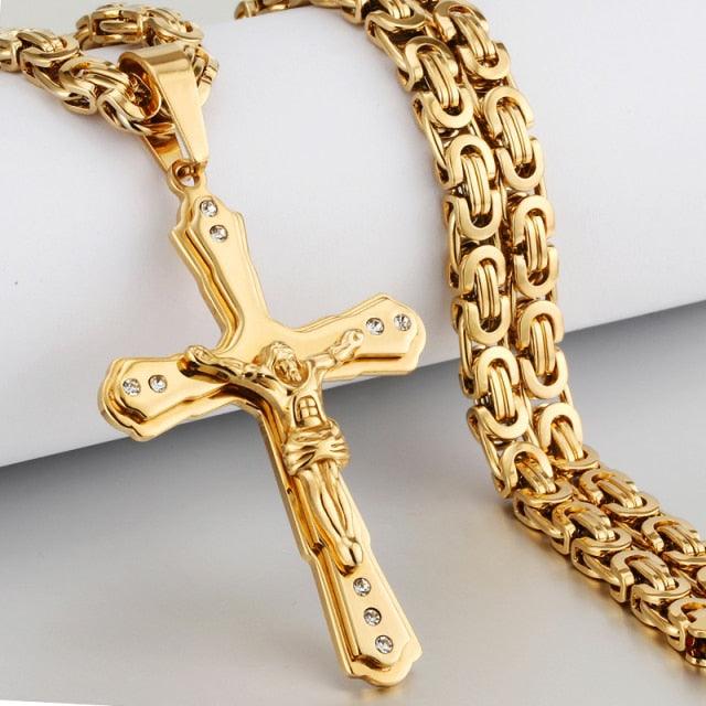Bible Silver Color Jesus Cross Stainless Steel Pendants Necklaces - Long Chain Necklace (MJ2)(F83)