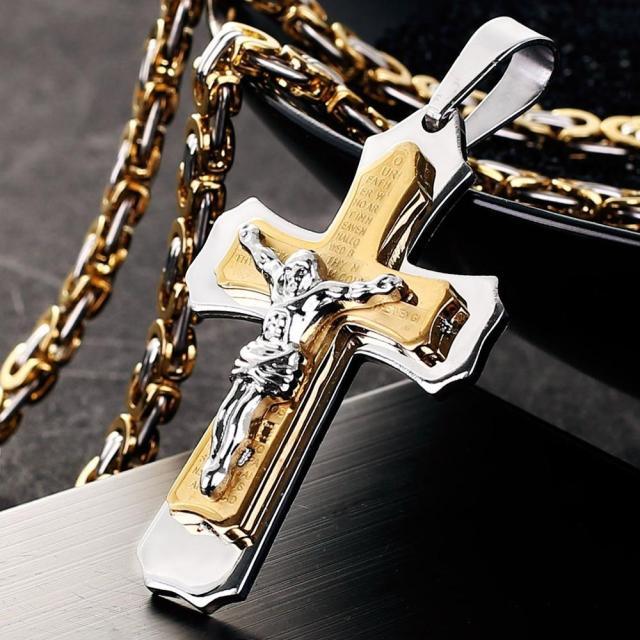 Bible Silver Color Jesus Cross Stainless Steel Pendants Necklaces - Long Chain Necklace (MJ2)(F83)