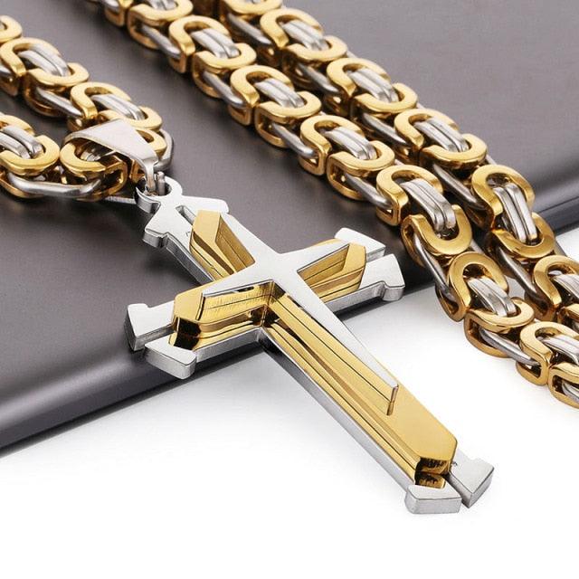 Bible Silver Color Jesus Cross Stainless Steel Pendants Necklaces - Long Chain Necklace (MJ2)(F83)