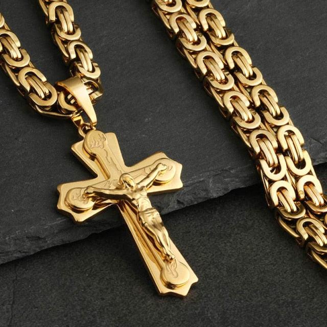 Bible Silver Color Jesus Cross Stainless Steel Pendants Necklaces - Long Chain Necklace (MJ2)(F83)