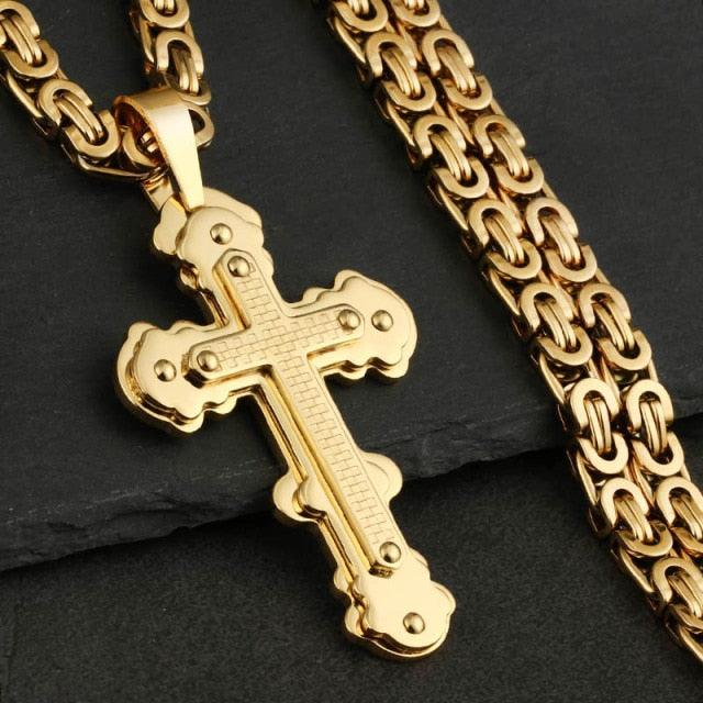 Bible Silver Color Jesus Cross Stainless Steel Pendants Necklaces - Long Chain Necklace (MJ2)(F83)