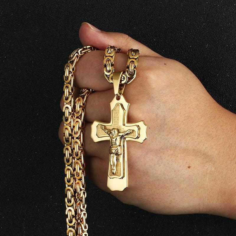 Bible Silver Color Jesus Cross Stainless Steel Pendants Necklaces - Long Chain Necklace (MJ2)(F83)