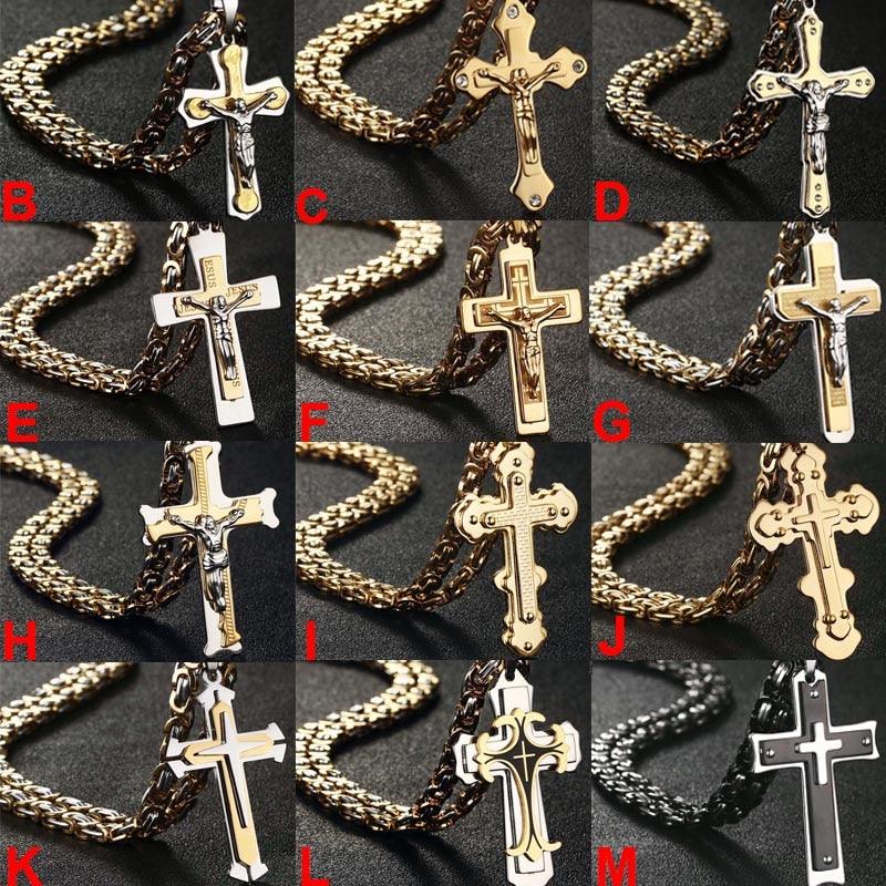 Bible Silver Color Jesus Cross Stainless Steel Pendants Necklaces - Long Chain Necklace (MJ2)(F83)
