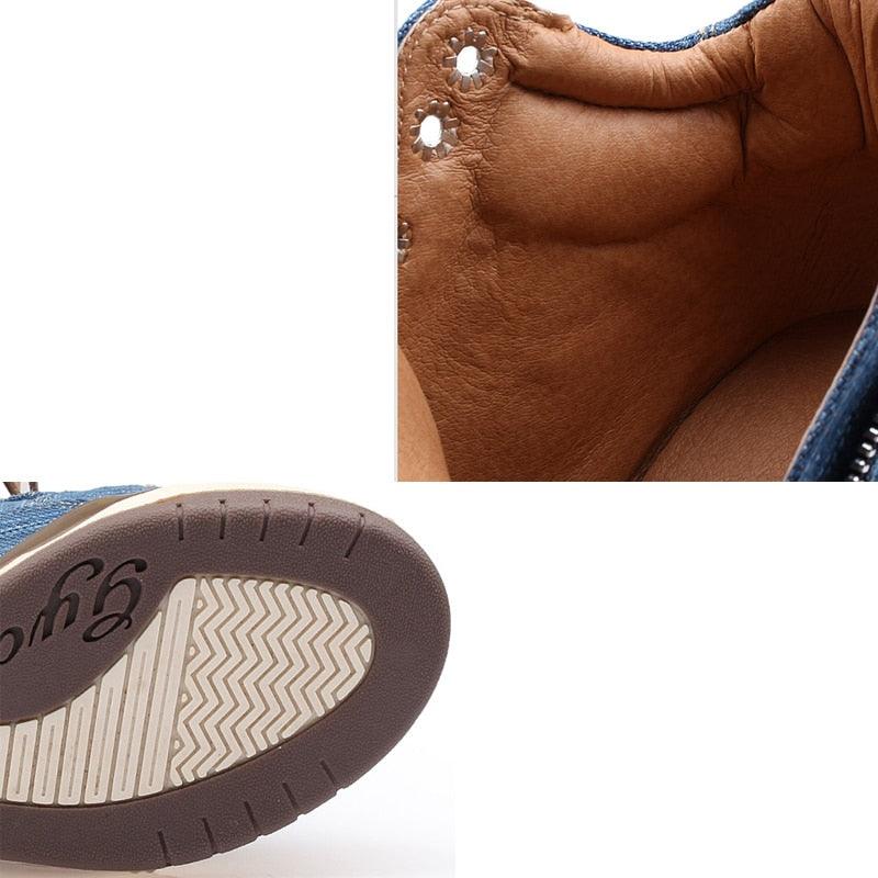 Big Size Women Denim Wedges Sneakers - Autumn Platform Casual Shoes - Side Zipper (BWS7)(WO4)(CD)(BB1)(F41)(F42)