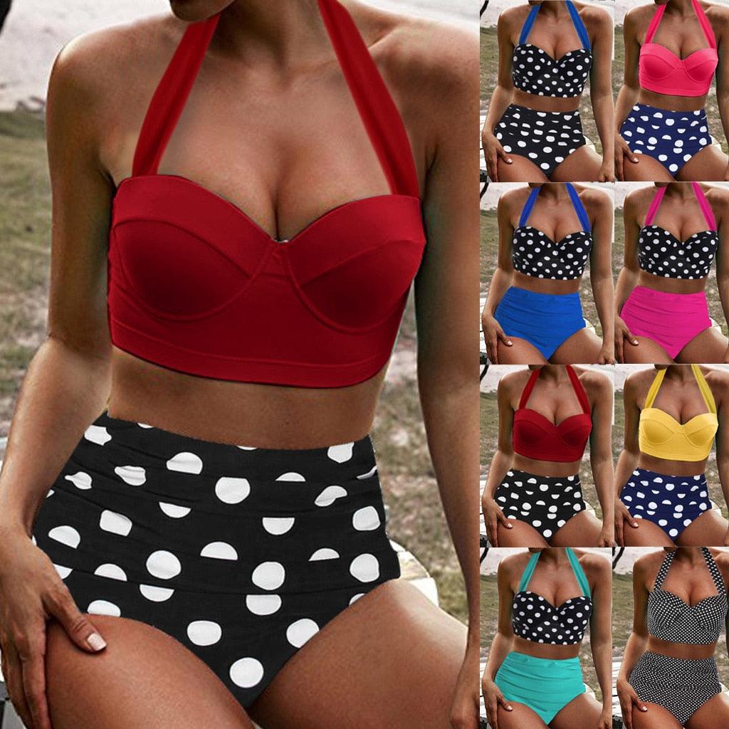 Nice Women Swimwear - Bikini Set - Dot Print Swimsuit - Summer Swimming Female Beachwear (4U26)