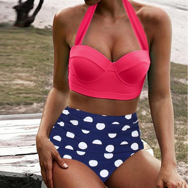 Nice Women Swimwear - Bikini Set - Dot Print Swimsuit - Summer Swimming Female Beachwear (4U26)