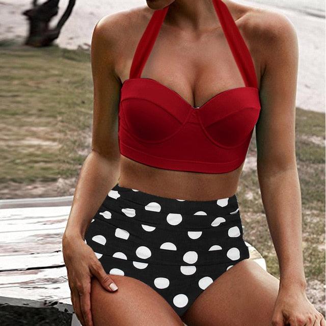 Nice Women Swimwear - Bikini Set - Dot Print Swimsuit - Summer Swimming Female Beachwear (4U26)