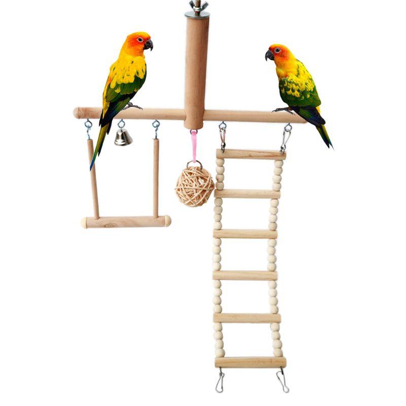 Bird Cage Stand Play Gym Conure Perch Playground Climbing Ladder Swing Rattan Ball Chew Toys (8W4)(7W4)1