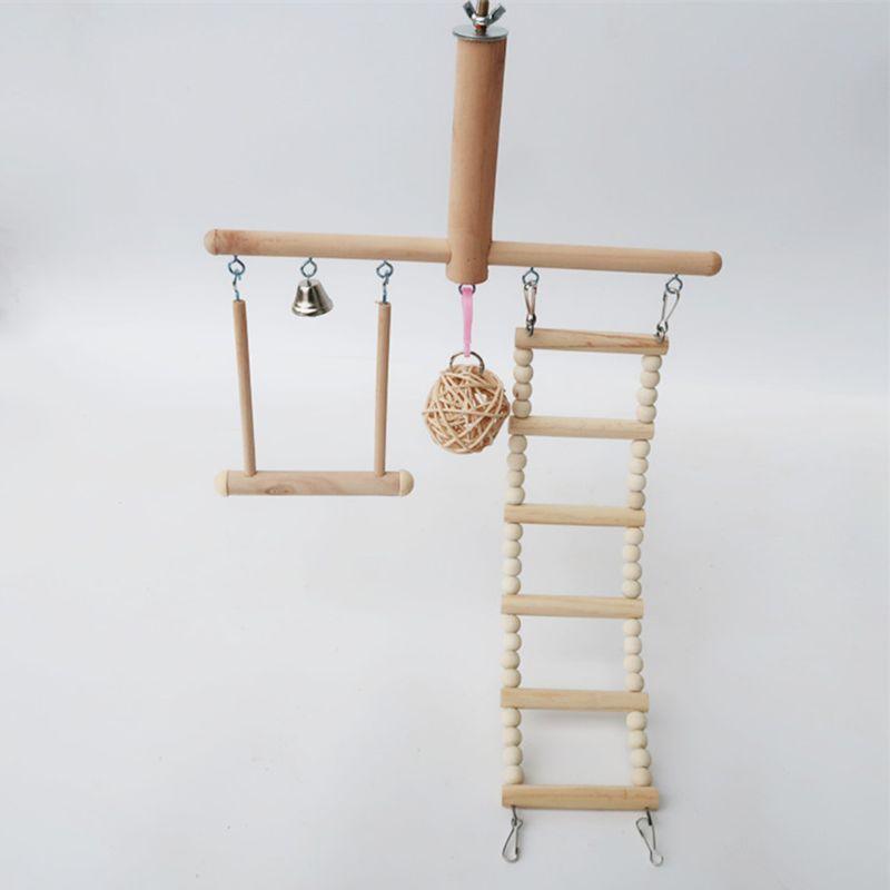 Bird Cage Stand Play Gym Conure Perch Playground Climbing Ladder Swing Rattan Ball Chew Toys (8W4)(7W4)1