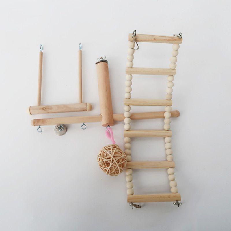 Bird Cage Stand Play Gym Conure Perch Playground Climbing Ladder Swing Rattan Ball Chew Toys (8W4)(7W4)1