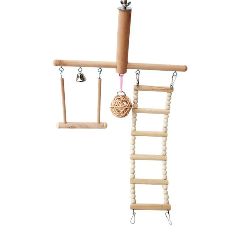Bird Cage Stand Play Gym Conure Perch Playground Climbing Ladder Swing Rattan Ball Chew Toys (8W4)(7W4)1