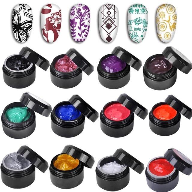 12 Colors Set 8ml Nail Stamping Gel Polish UV Light Cure Manicure Plate Print (N2)(1U85)