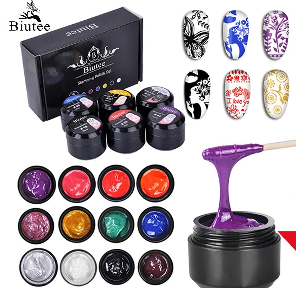 12 Colors Set 8ml Nail Stamping Gel Polish UV Light Cure Manicure Plate Print (N2)(1U85)