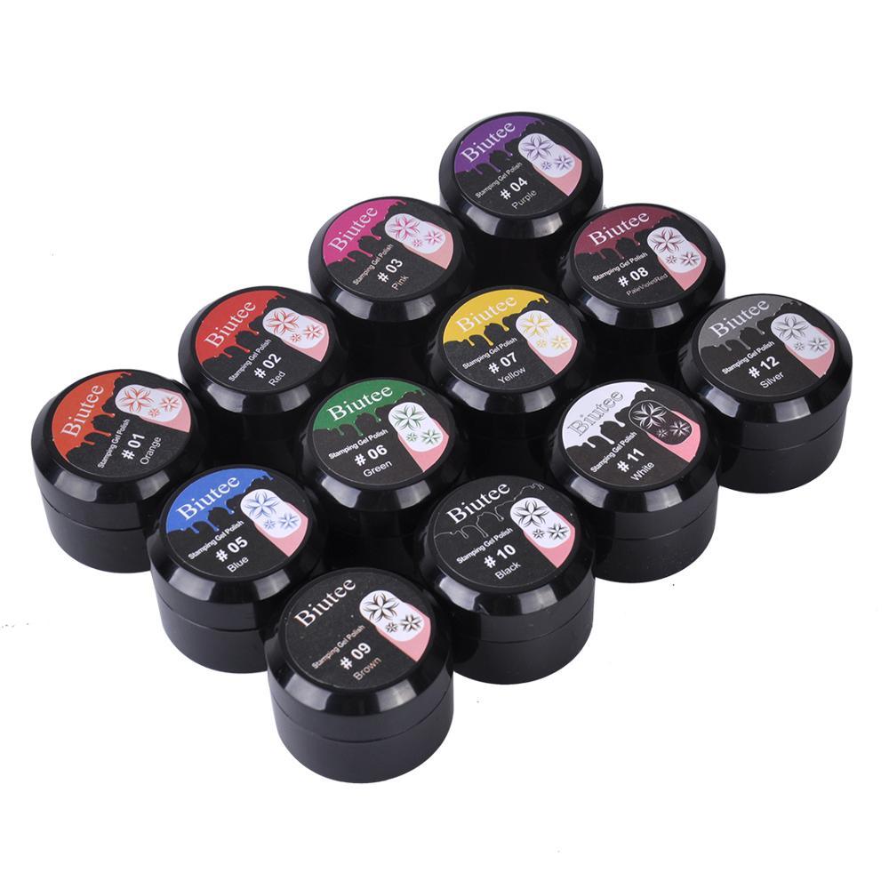 Nail Stamping Gel Polish Stamping Gel Polish Nail Gel Kit 12Color 8ml UV Light Cure Manicure Plate Printing Nail Art (N2)(1U85)