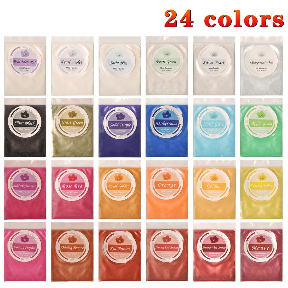 24 Colors 10g Mica Powder Epoxy Resin Dye Pearl Pigment Natural Acrylic Nail Kit Gels Nail Gel Glitter Powder (D85)(N4)(1U85)