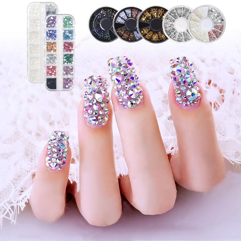 9pcs/Set 3D Nail Art Rhinestone Set 2 box+5 Wheels Nail Crystals Glitter Rhinestone Nail Kits Set (N8)(1U85)
