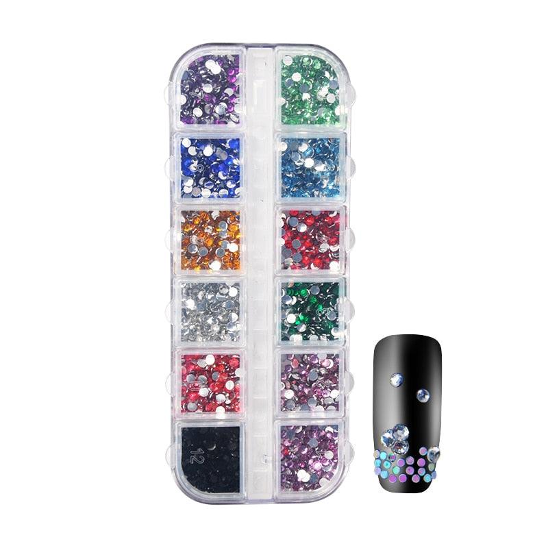 9pcs/Set 3D Nail Art Rhinestone Set 2 box+5 Wheels Nail Crystals Glitter Rhinestone Nail Kits Set (N8)(1U85)