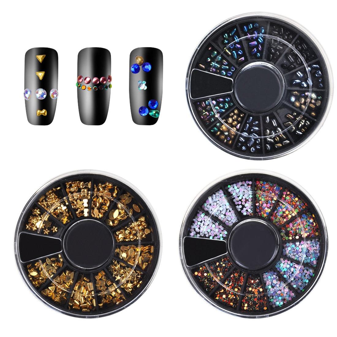 9pcs/Set 3D Nail Art Rhinestone Set 2 box+5 Wheels Nail Crystals Glitter Rhinestone Nail Kits Set (N8)(1U85)