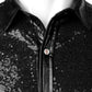 Trending Sequin Glitter Dress Shirt - Men Shiny Long Sleeve Disco Party Dance Shirt (D8)(TM1)