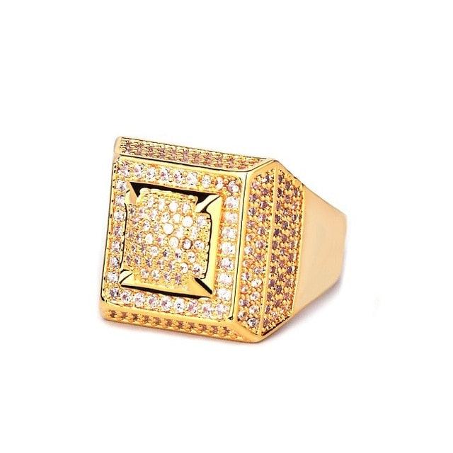 Bling Bling AAA+Cubic Zircon Ring - Copper Material Gold Color Iced Full CZ Rings (2U83)