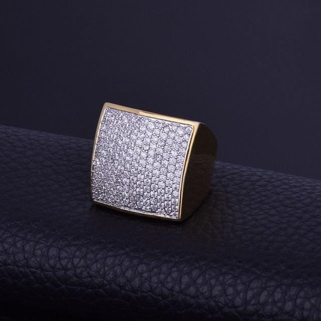Bling Men's AAA+Zircon Ring Gold Color - Copper Material Fashion Hip Hop Jewelry Size 7-12 (2U83)
