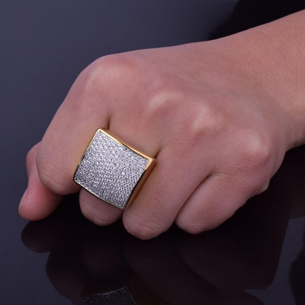 Bling Men's AAA+Zircon Ring Gold Color - Copper Material Fashion Hip Hop Jewelry Size 7-12 (2U83)