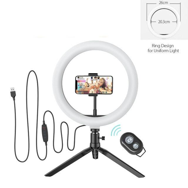 Trending 26cm Photo Studio Fill Light Flash LED Phone Holder Selfie Stick bluetooth Remote Live Stream Removable Tripod Stand (RS)(1U50)